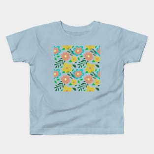 Floral pattern - blue Kids T-Shirt